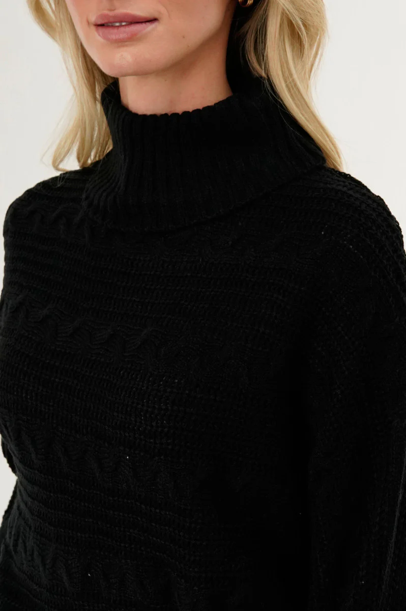 Beechers Brook Cable Knit Mock Neck Pullover Sweater - Black - Image 4