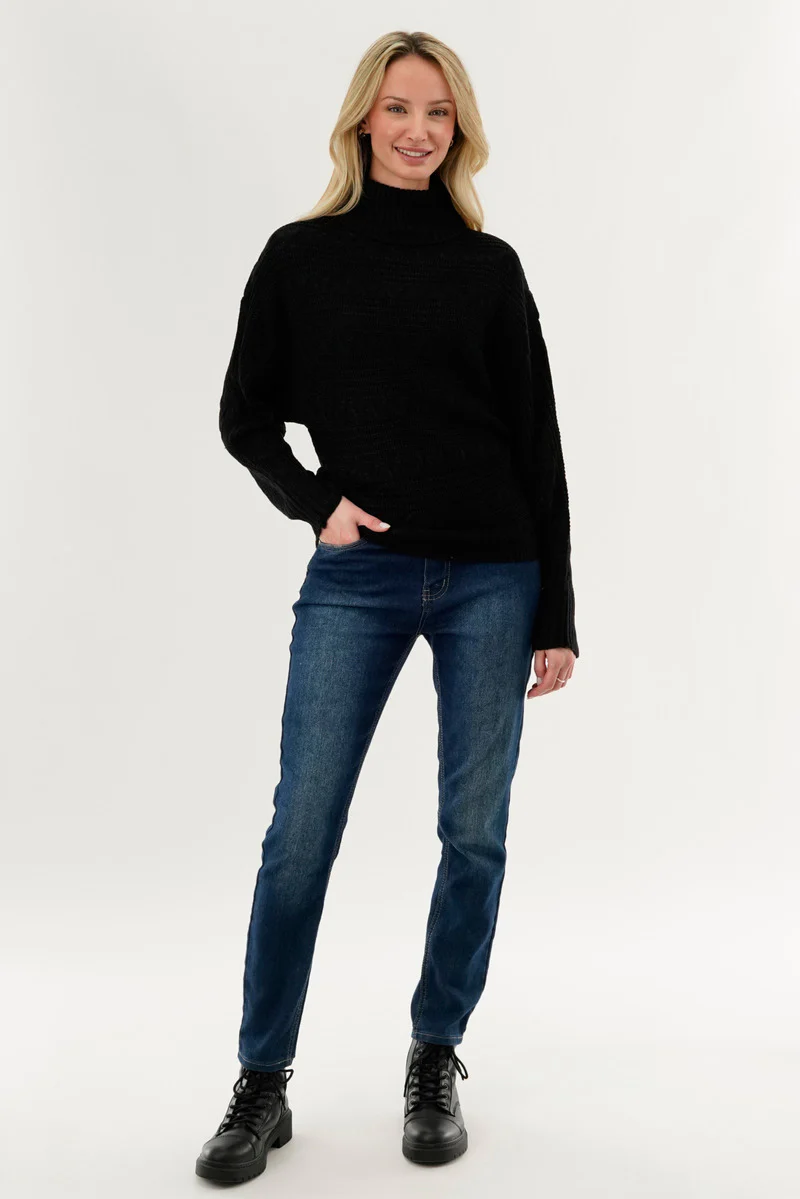 Beechers Brook Cable Knit Mock Neck Pullover Sweater - Black - Image 5