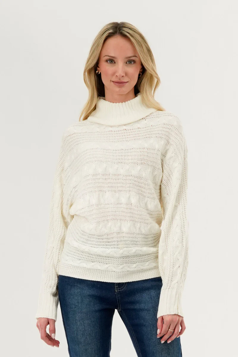 Beechers Brook Cable Knit Mock Neck Pullover Sweater - White