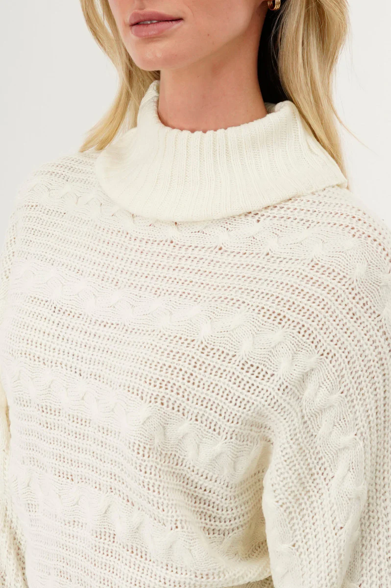 Beechers Brook Cable Knit Mock Neck Pullover Sweater - White - Image 4