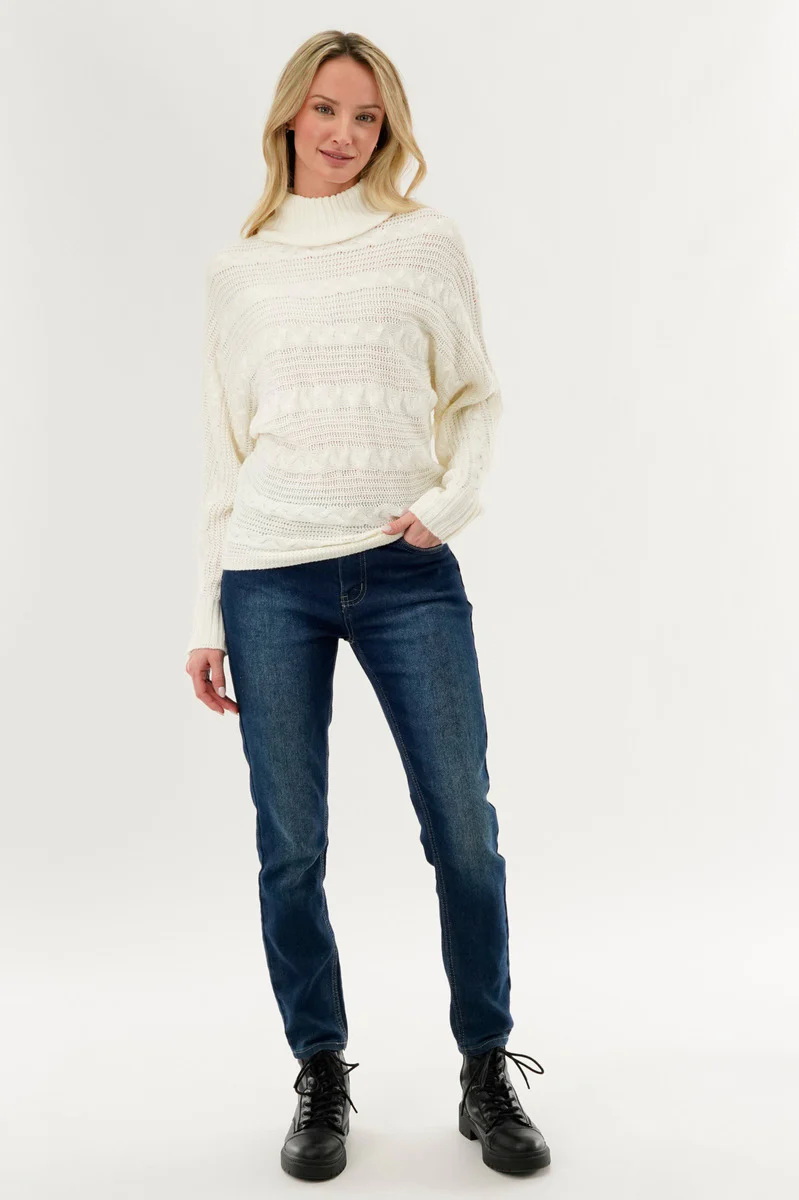 Beechers Brook Cable Knit Mock Neck Pullover Sweater - White - Image 5
