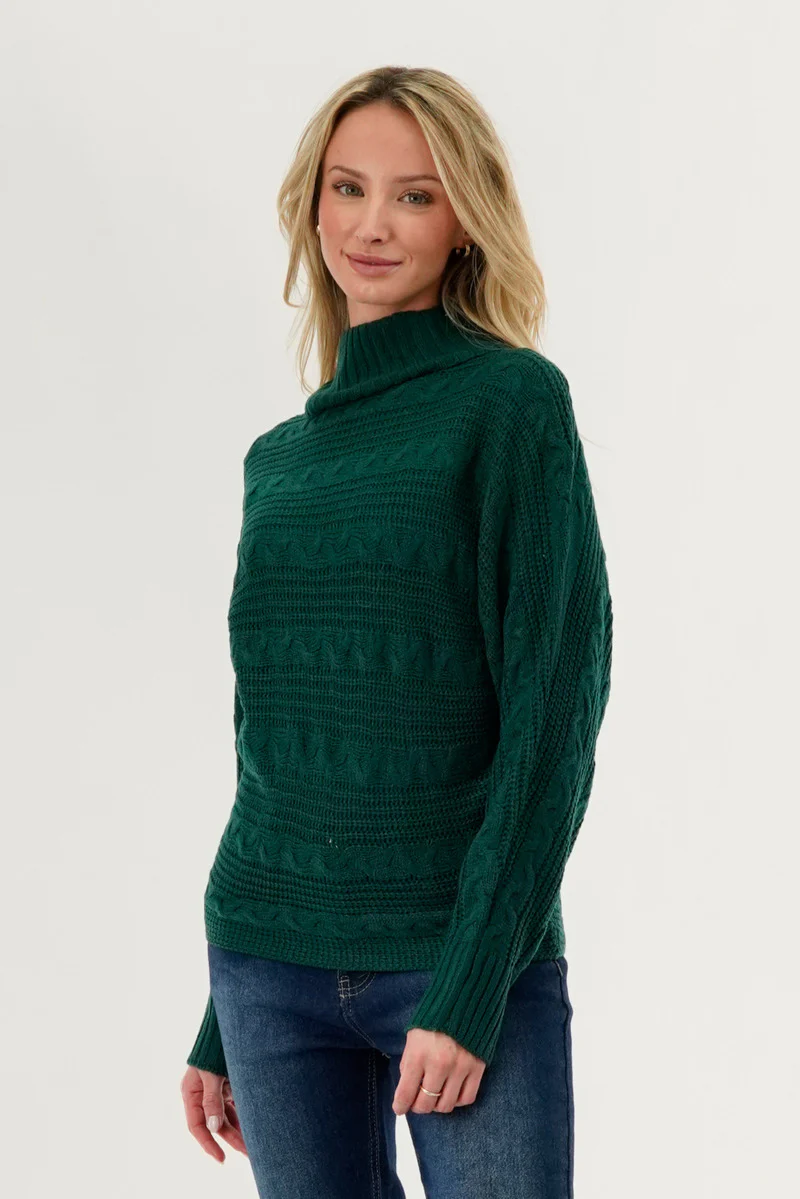 Beechers Brook Cable Knit Mock Neck Pullover Sweater - Green - Image 2
