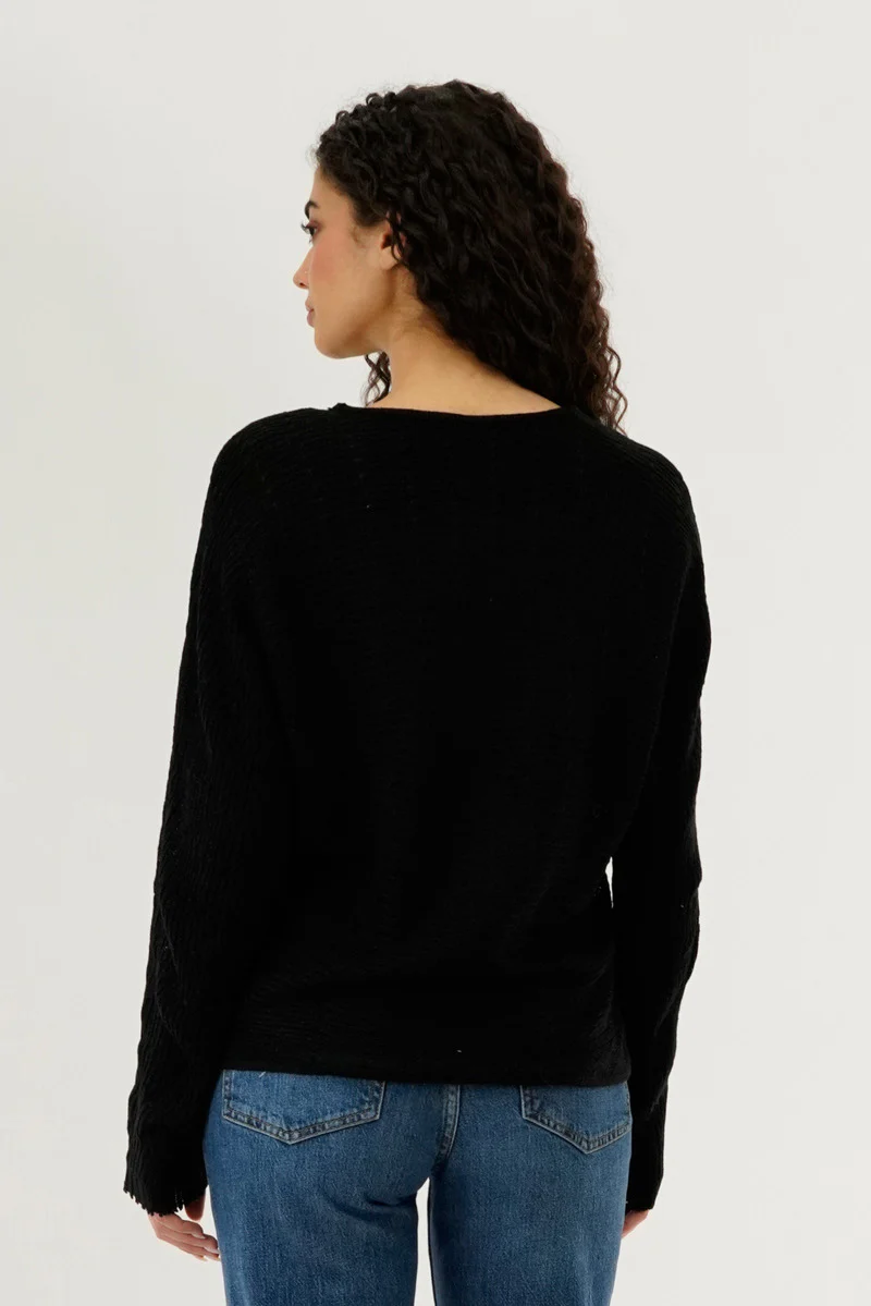 International INC Company Cable Knit Pullover Sweater - Black - Image 3