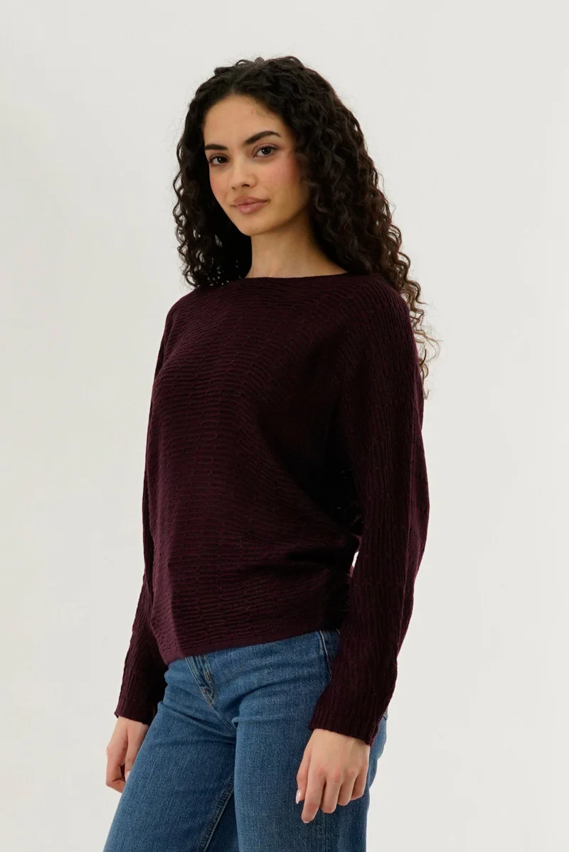 International INC Company Cable Knit Pullover Sweater - Burgundy - Image 2
