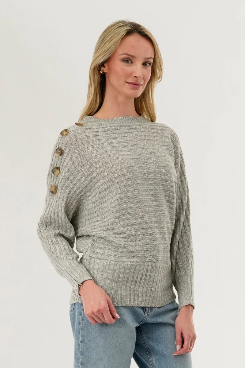 International INC Company Ribbed Button Detail Pullover Sweater - Stone - Image 2