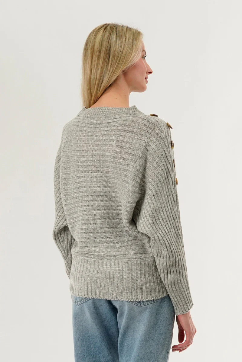 International INC Company Ribbed Button Detail Pullover Sweater - Stone - Image 3