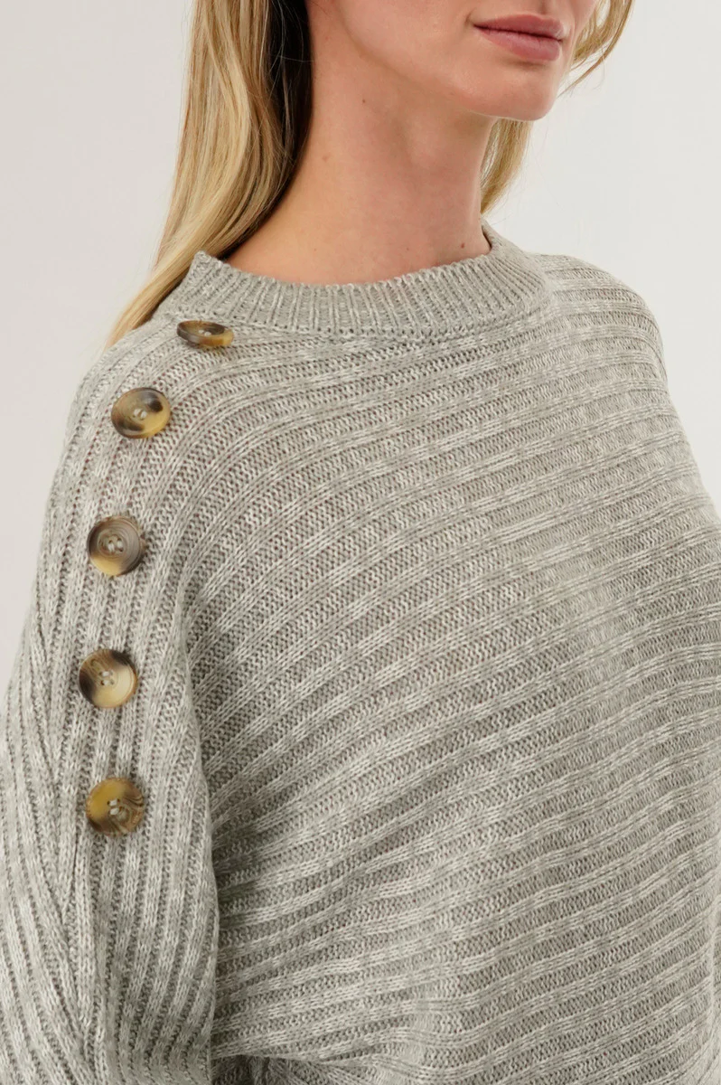 International INC Company Ribbed Button Detail Pullover Sweater - Stone - Image 4