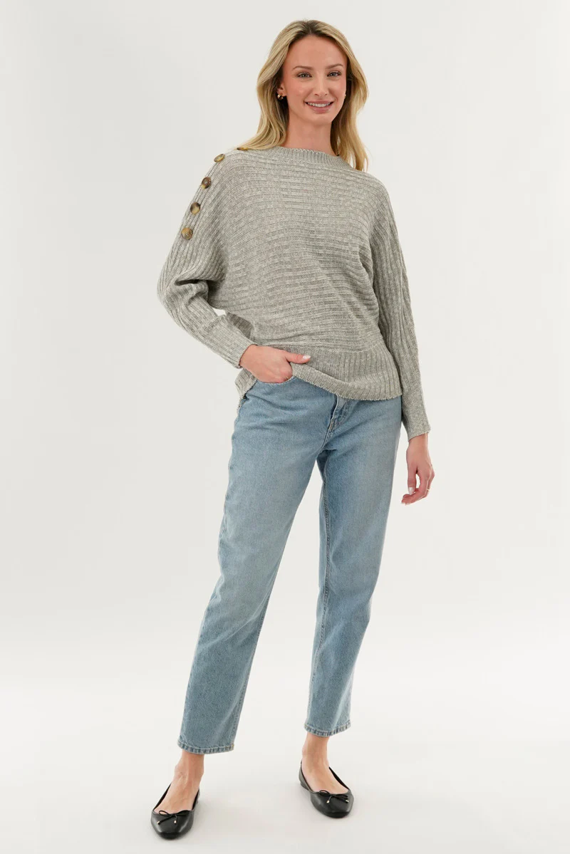 International INC Company Ribbed Button Detail Pullover Sweater - Stone - Image 5
