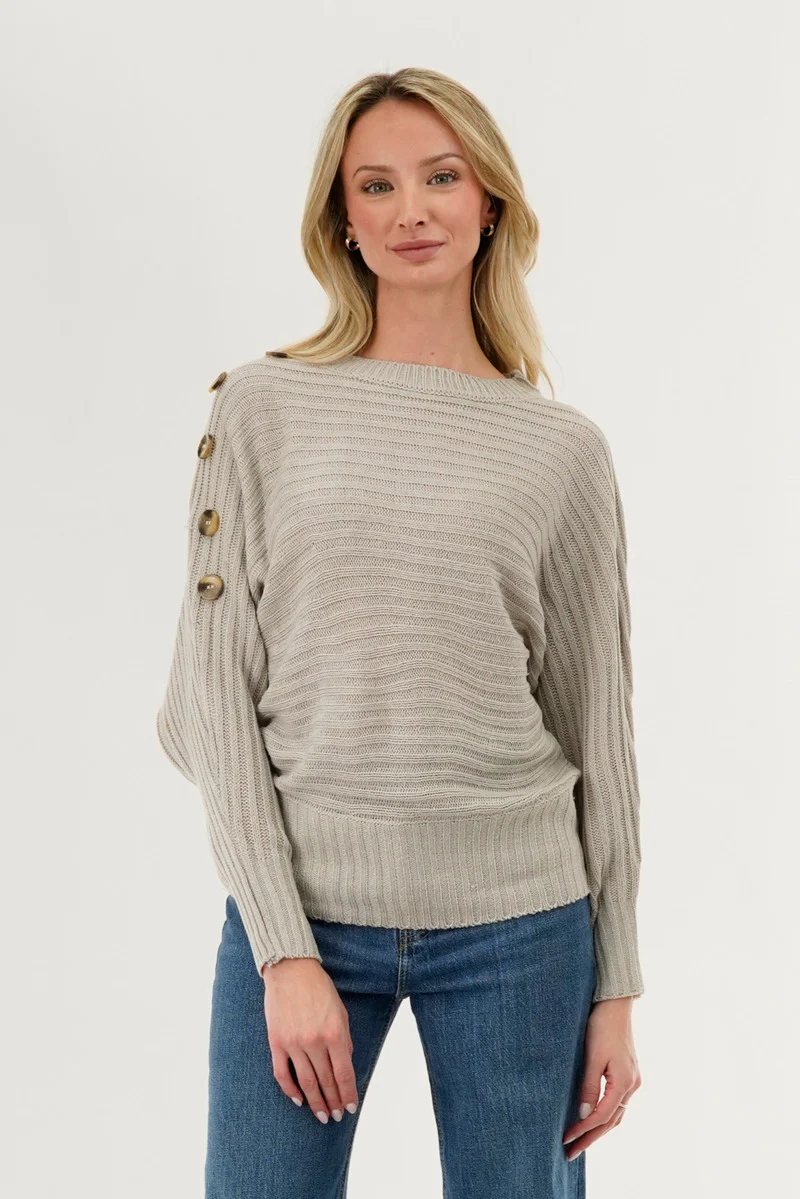 International INC Company Ribbed Button Detail Pullover Sweater - Taupe