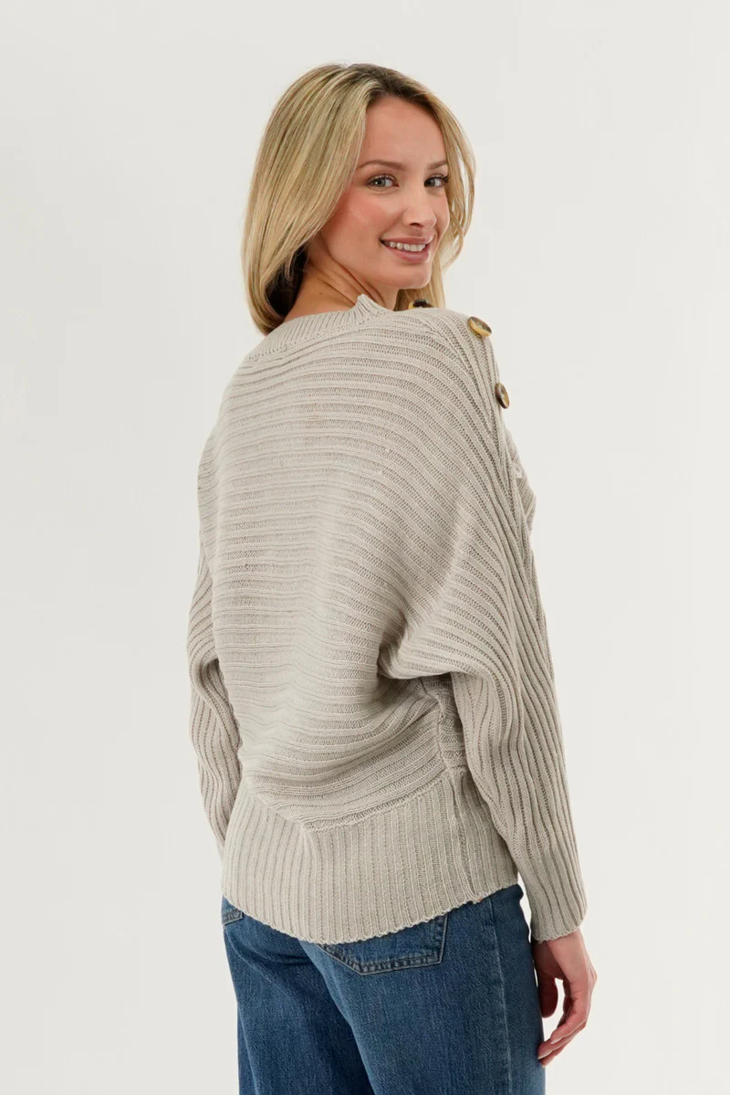 International INC Company Ribbed Button Detail Pullover Sweater - Taupe - Image 3