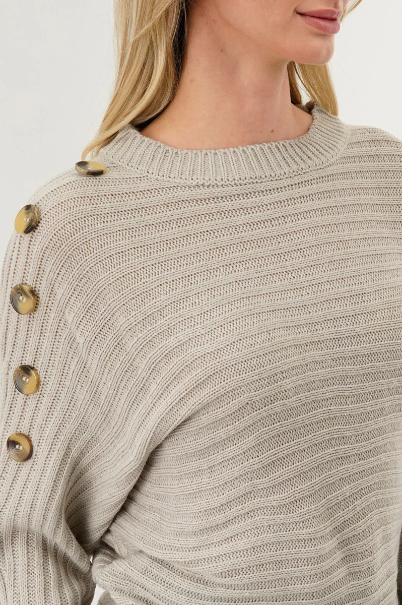 International INC Company Ribbed Button Detail Pullover Sweater - Taupe - Image 4