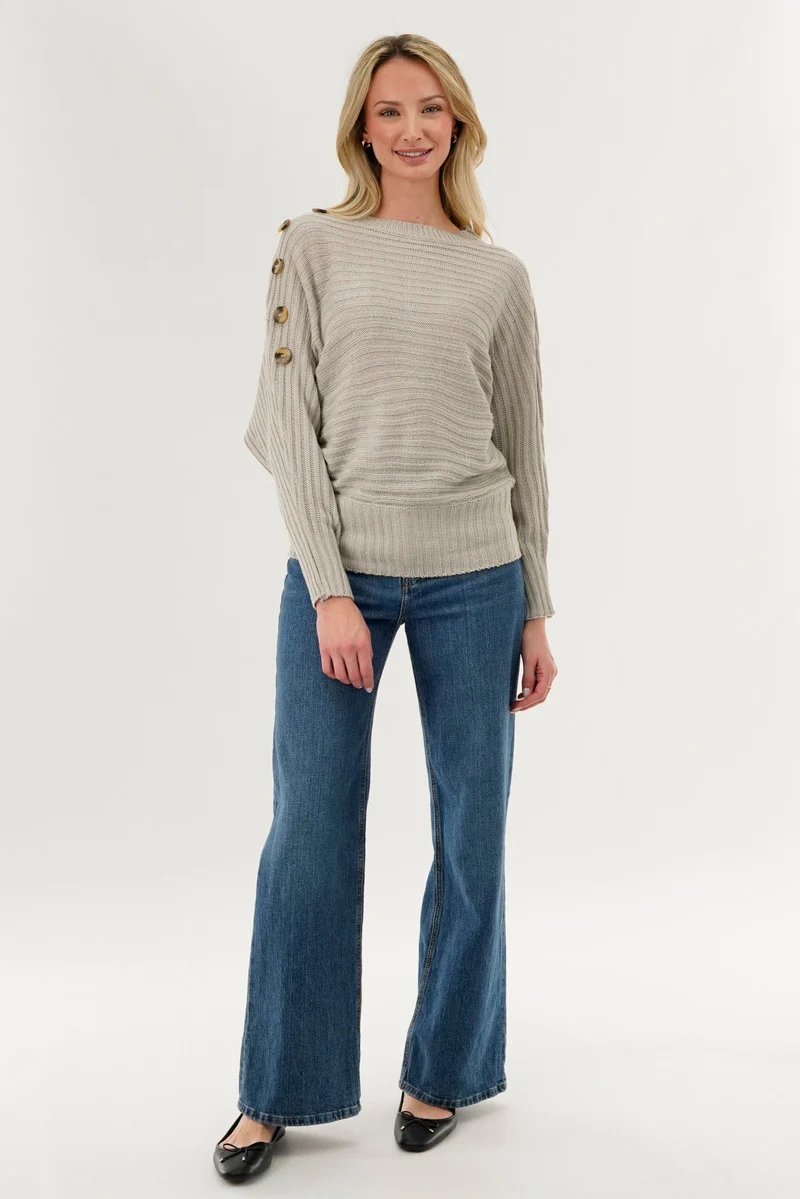 International INC Company Ribbed Button Detail Pullover Sweater - Taupe - Image 5
