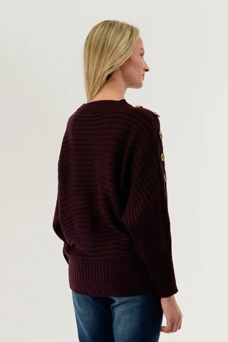 International INC Company Ribbed Button Detail Pullover Sweater - Burgundy - Image 3