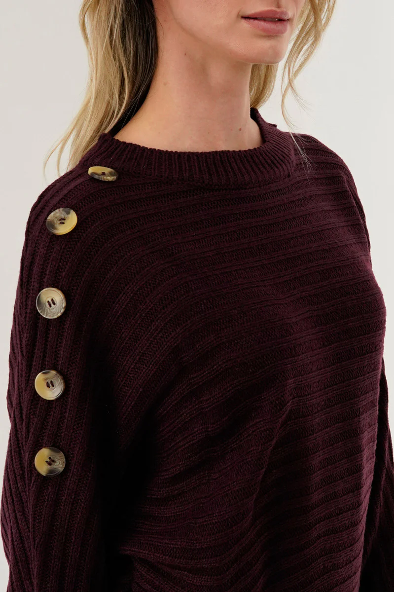 International INC Company Ribbed Button Detail Pullover Sweater - Burgundy - Image 4