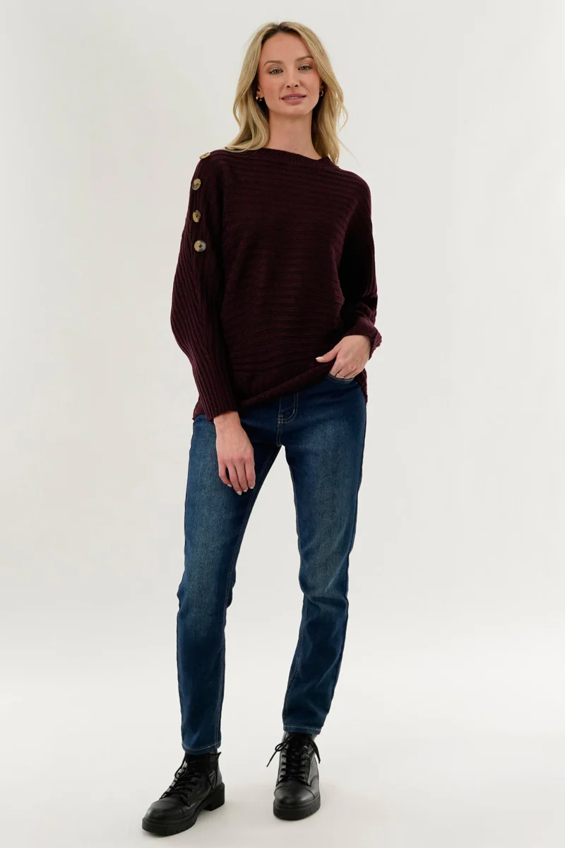 International INC Company Ribbed Button Detail Pullover Sweater - Burgundy - Image 5