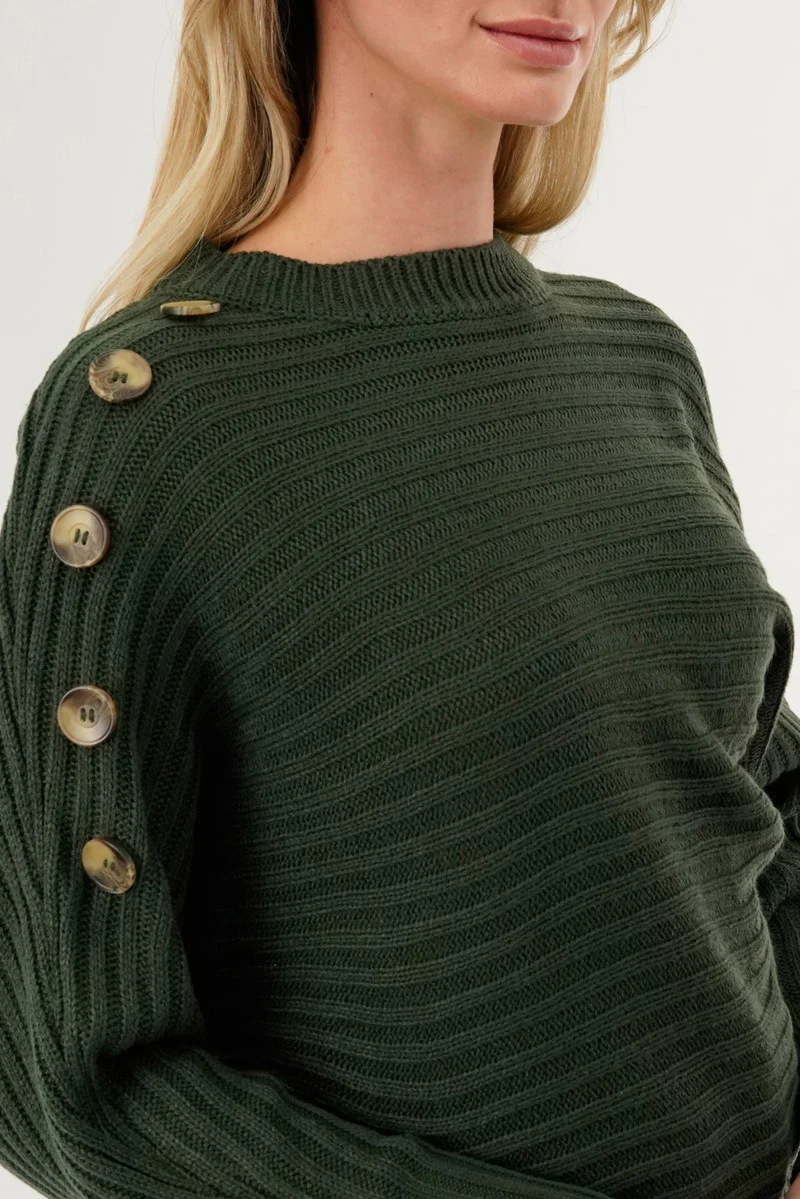 International INC Company Ribbed Button Detail Pullover Sweater - Olive - Image 4