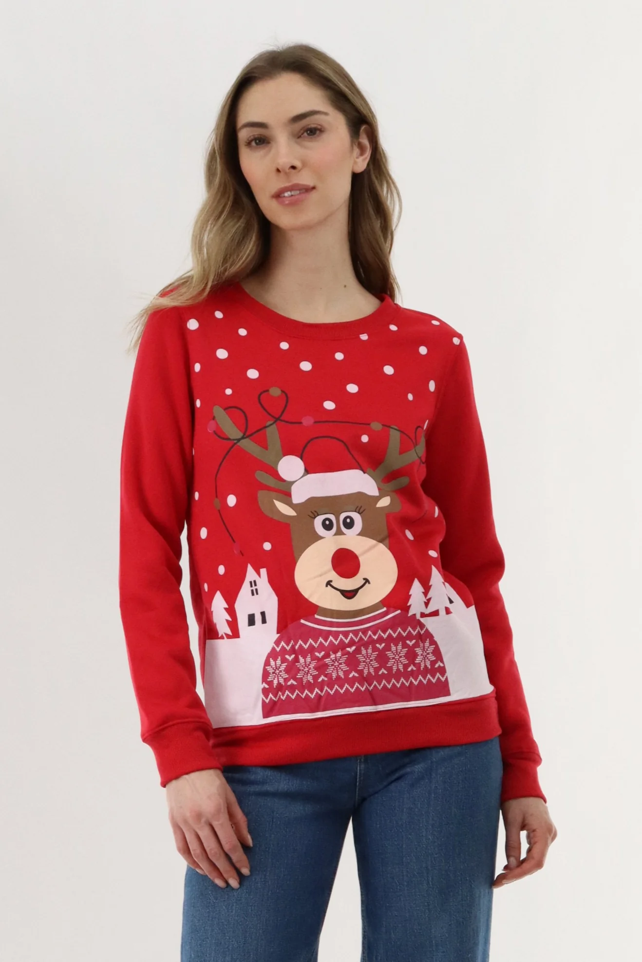 Festive Reindeer Christmas Sweater - Red