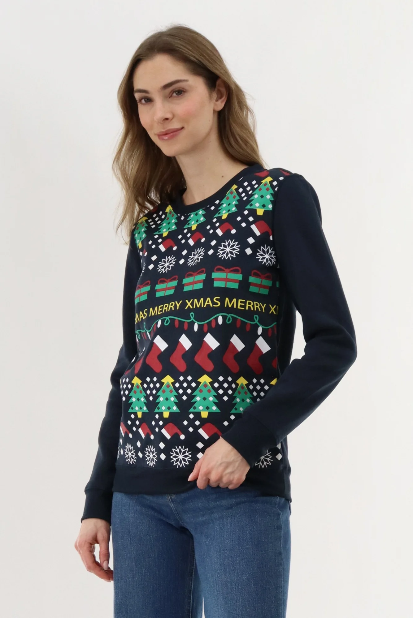 Festive Stockings Christmas Sweater - Navy - Image 2