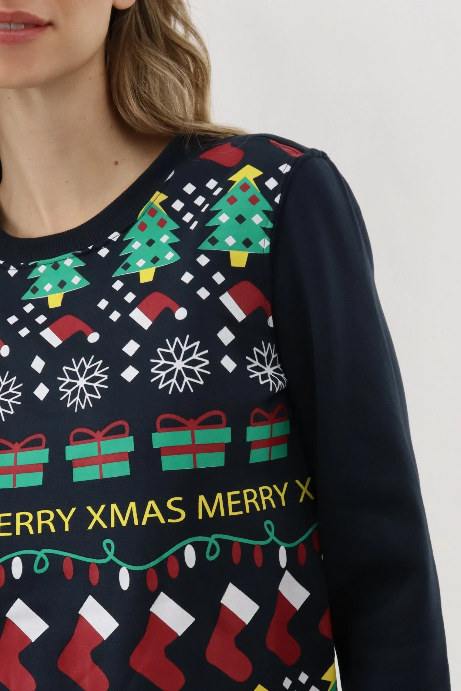 Festive Stockings Christmas Sweater - Navy - Image 4