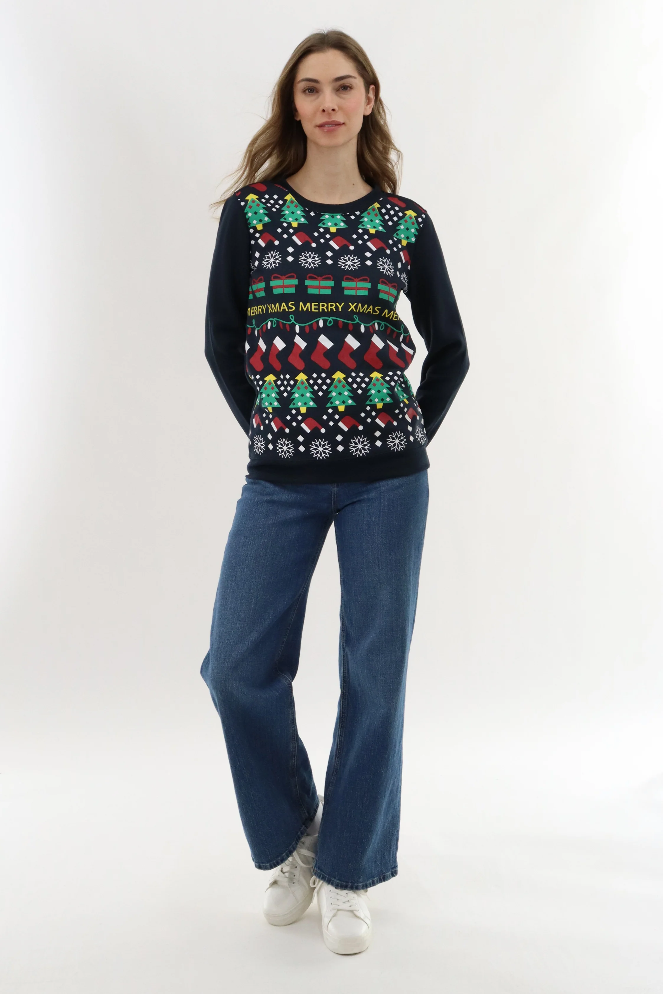 Festive Stockings Christmas Sweater - Navy - Image 5