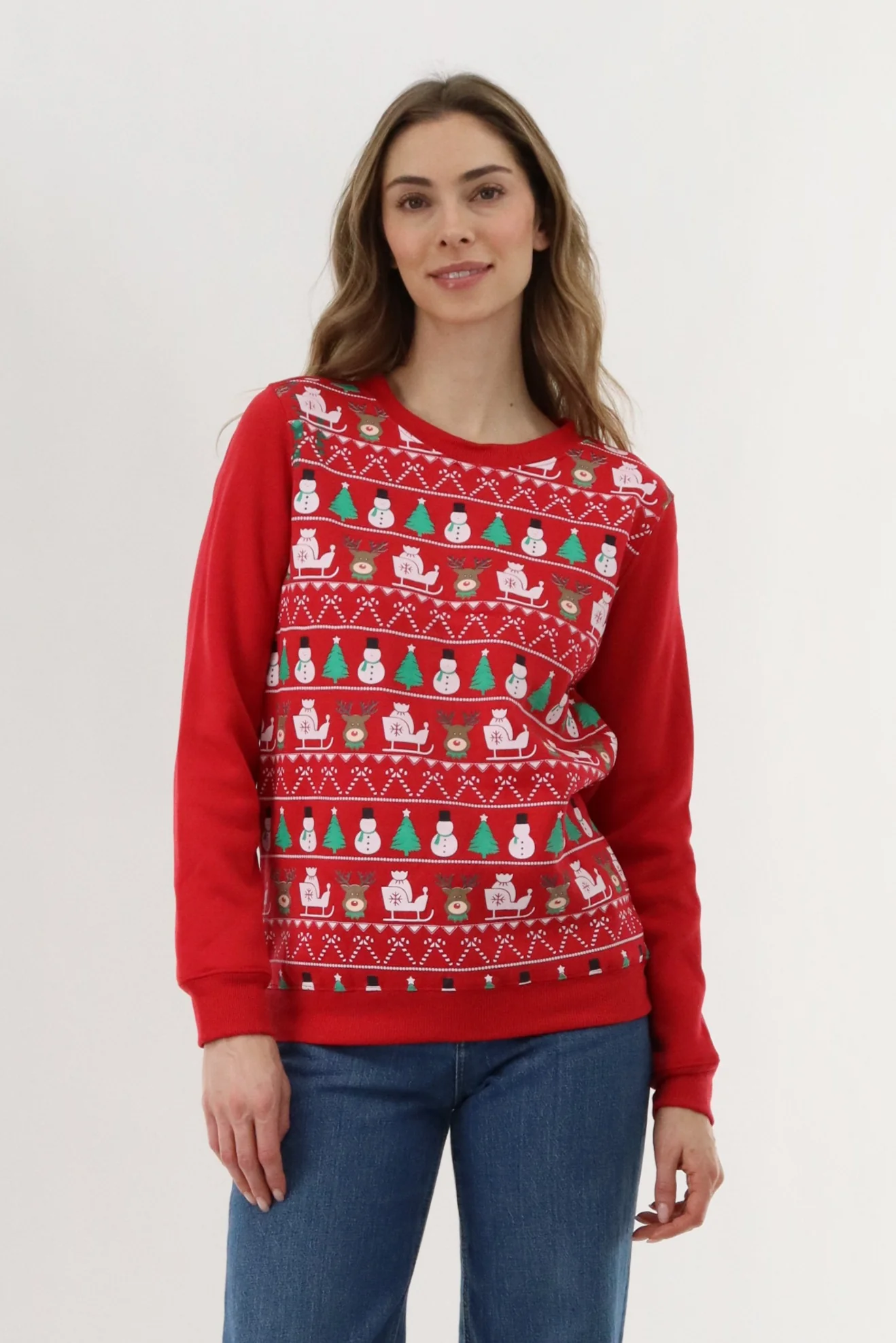 Festive Printed Christmas Sweater - Red