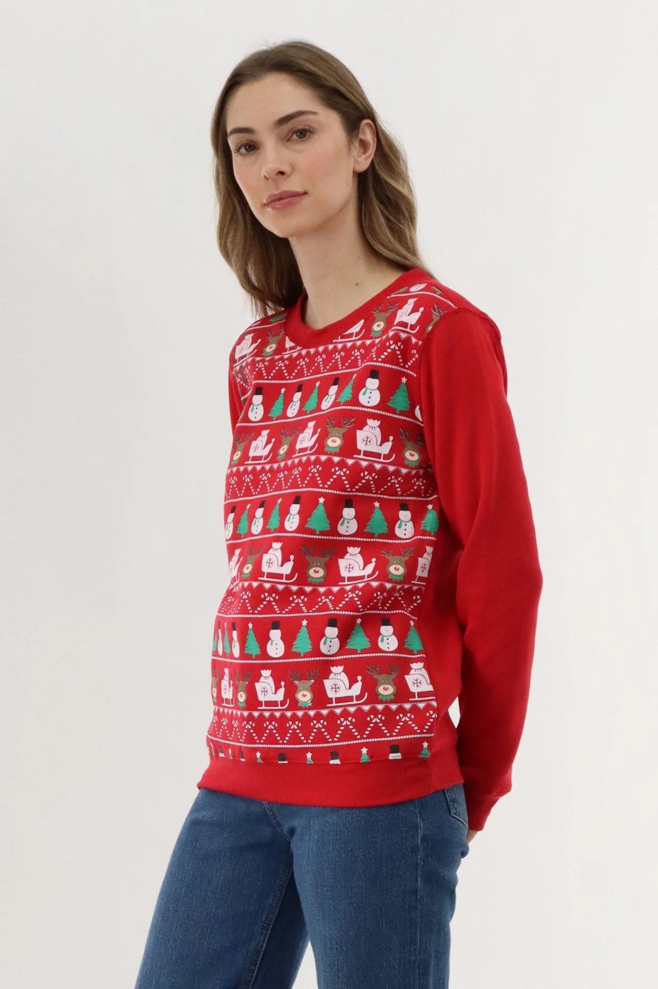 Festive Printed Christmas Sweater - Red - Image 2