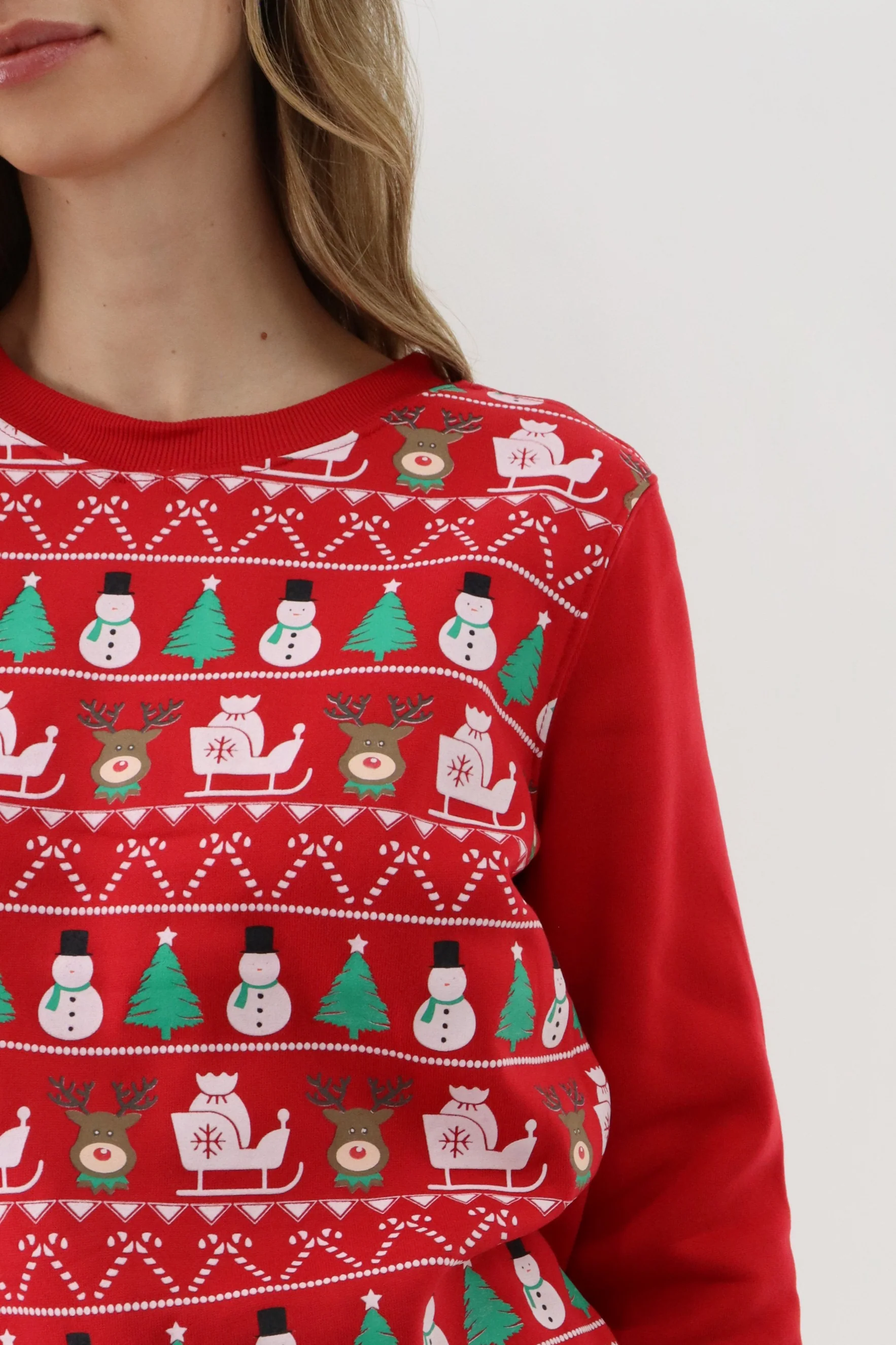 Festive Printed Christmas Sweater - Red - Image 4