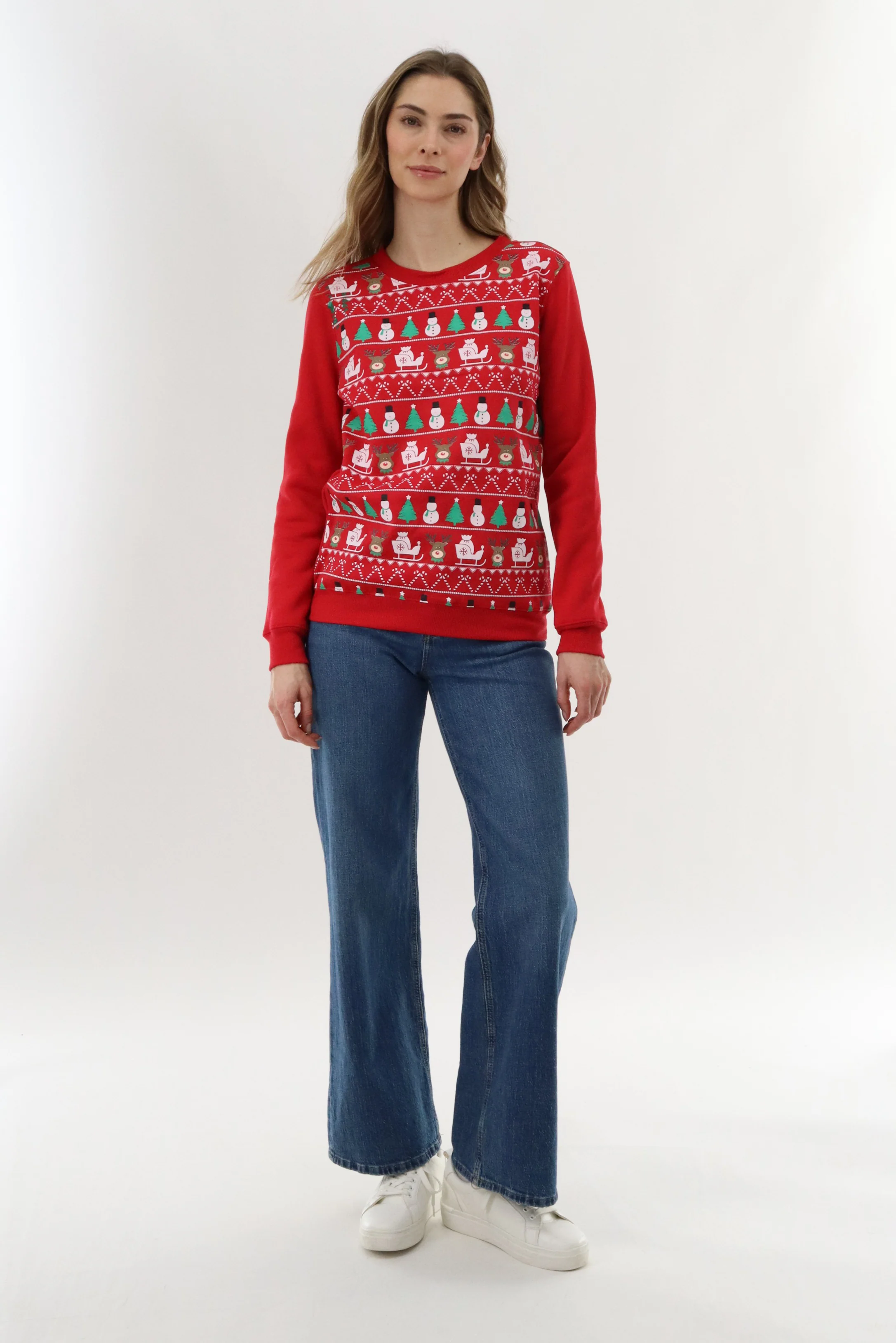 Festive Printed Christmas Sweater - Red - Image 5