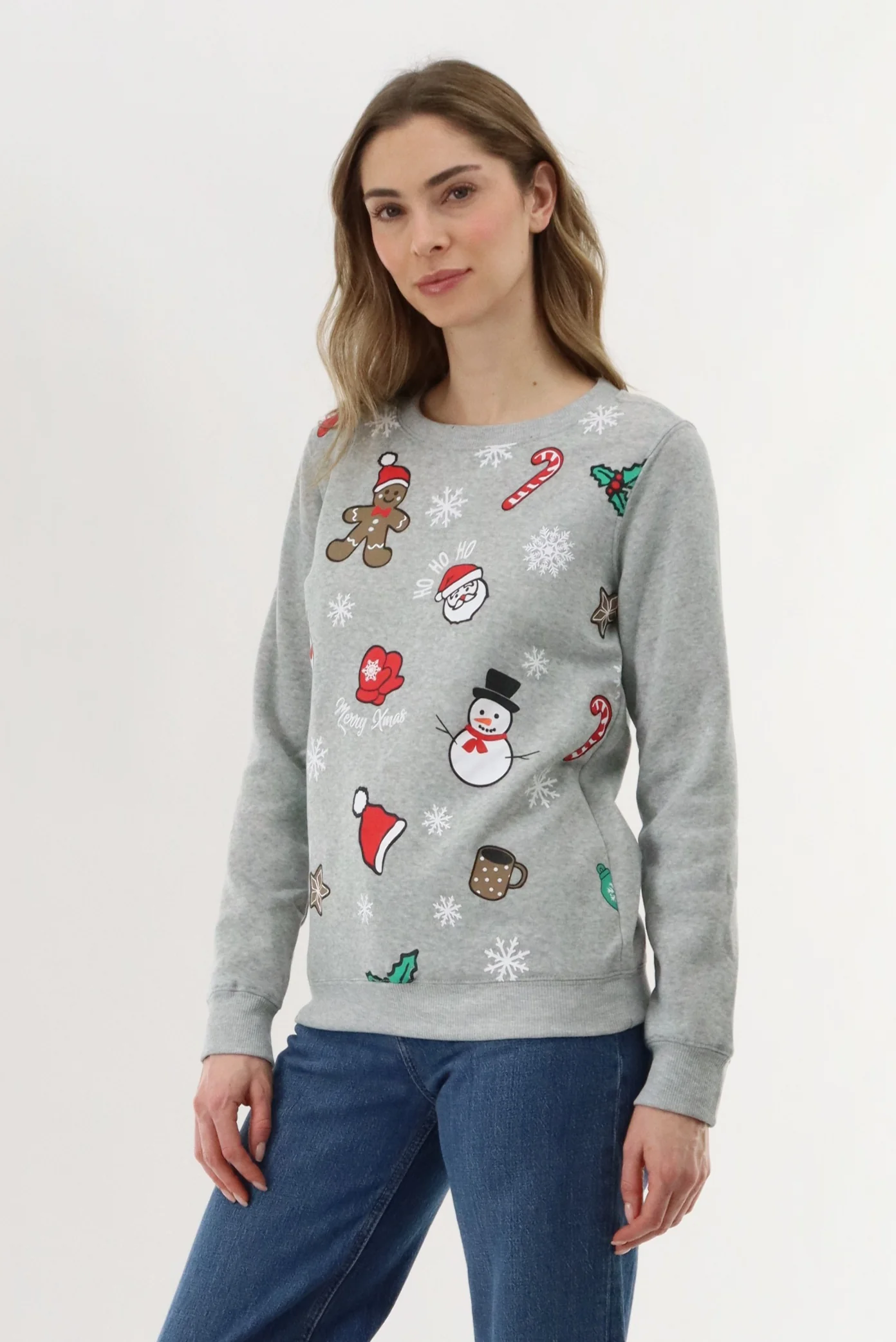 Festive Printed Christmas Sweater - Grey - Image 2