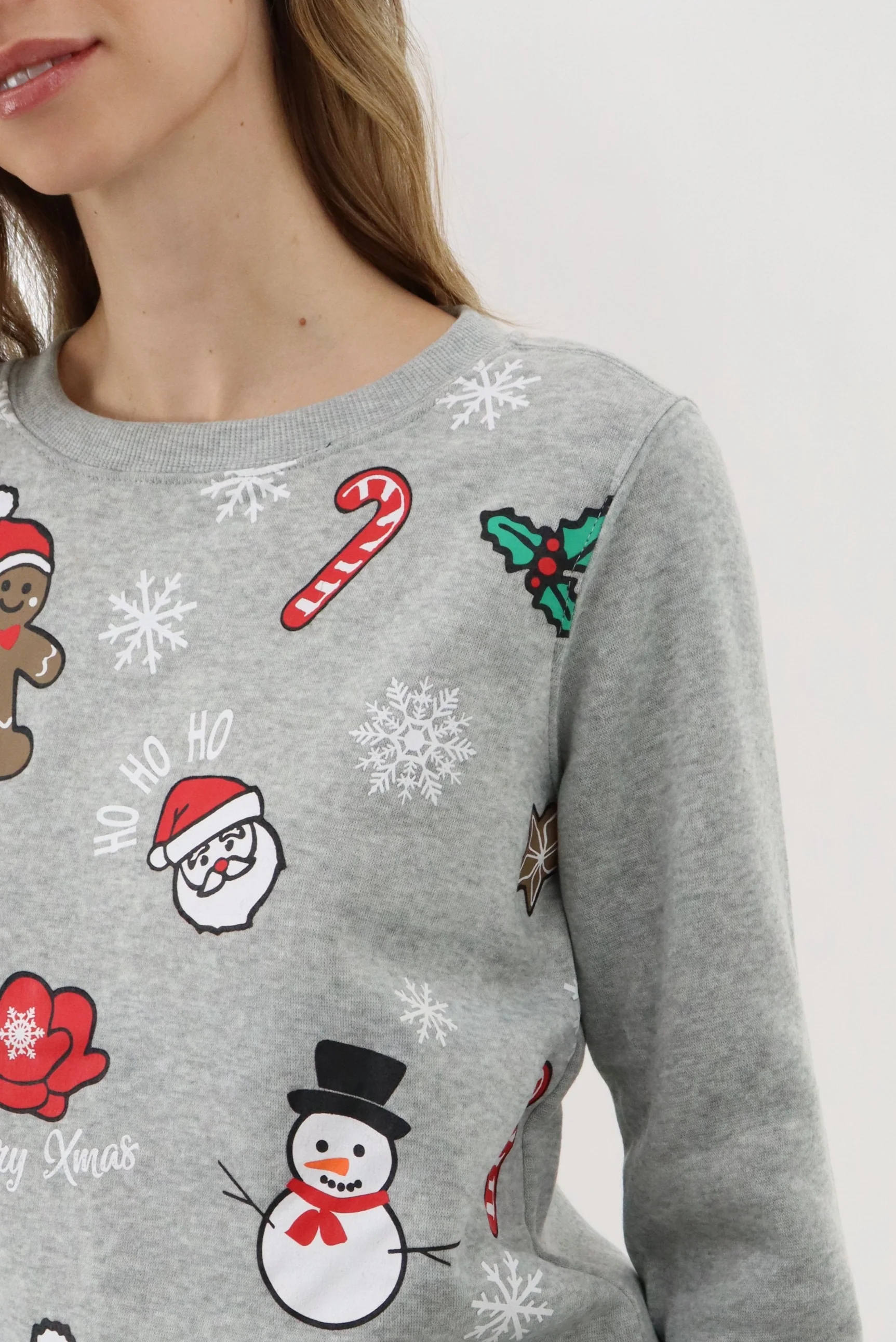Festive Printed Christmas Sweater - Grey - Image 4