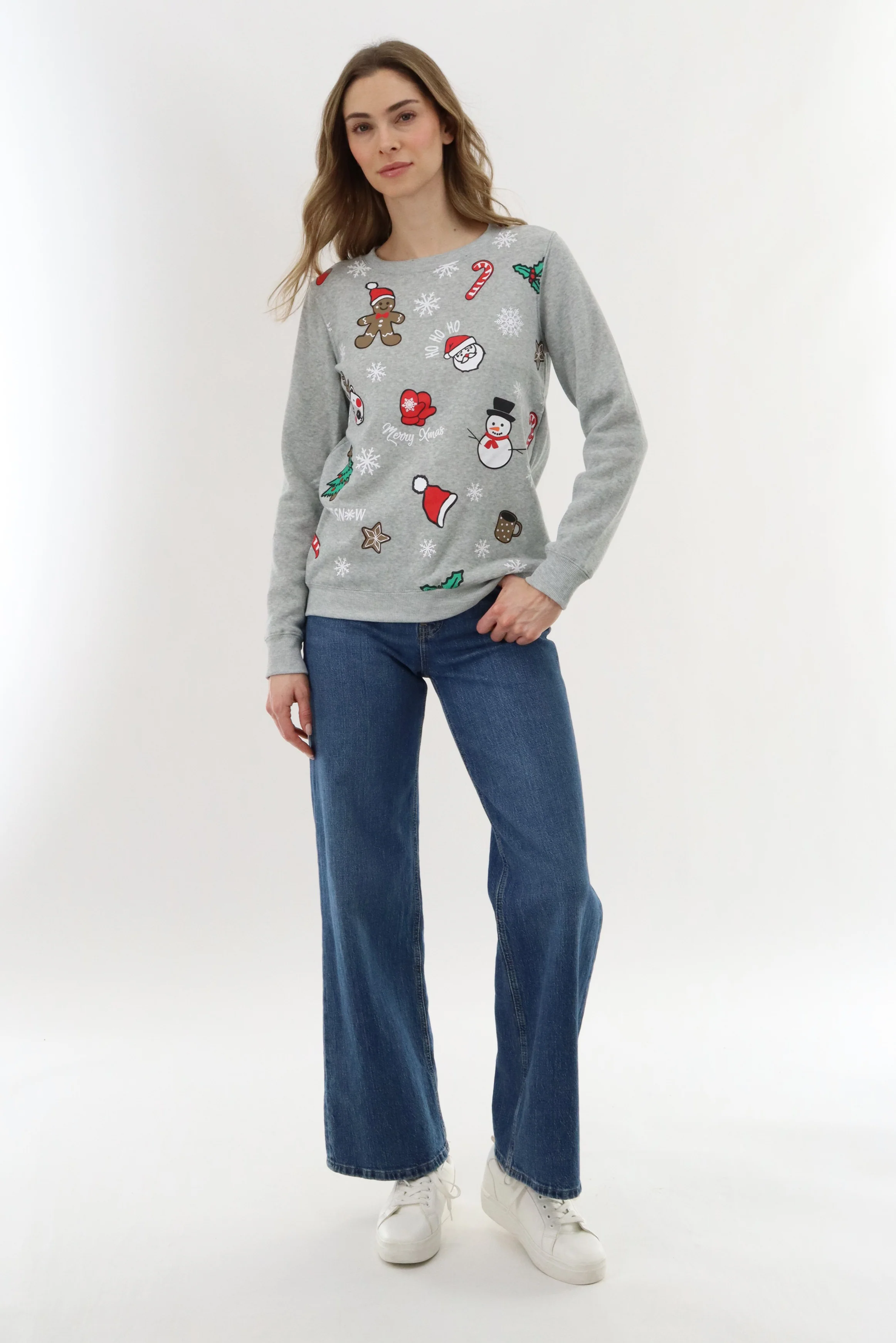 Festive Printed Christmas Sweater - Grey - Image 5
