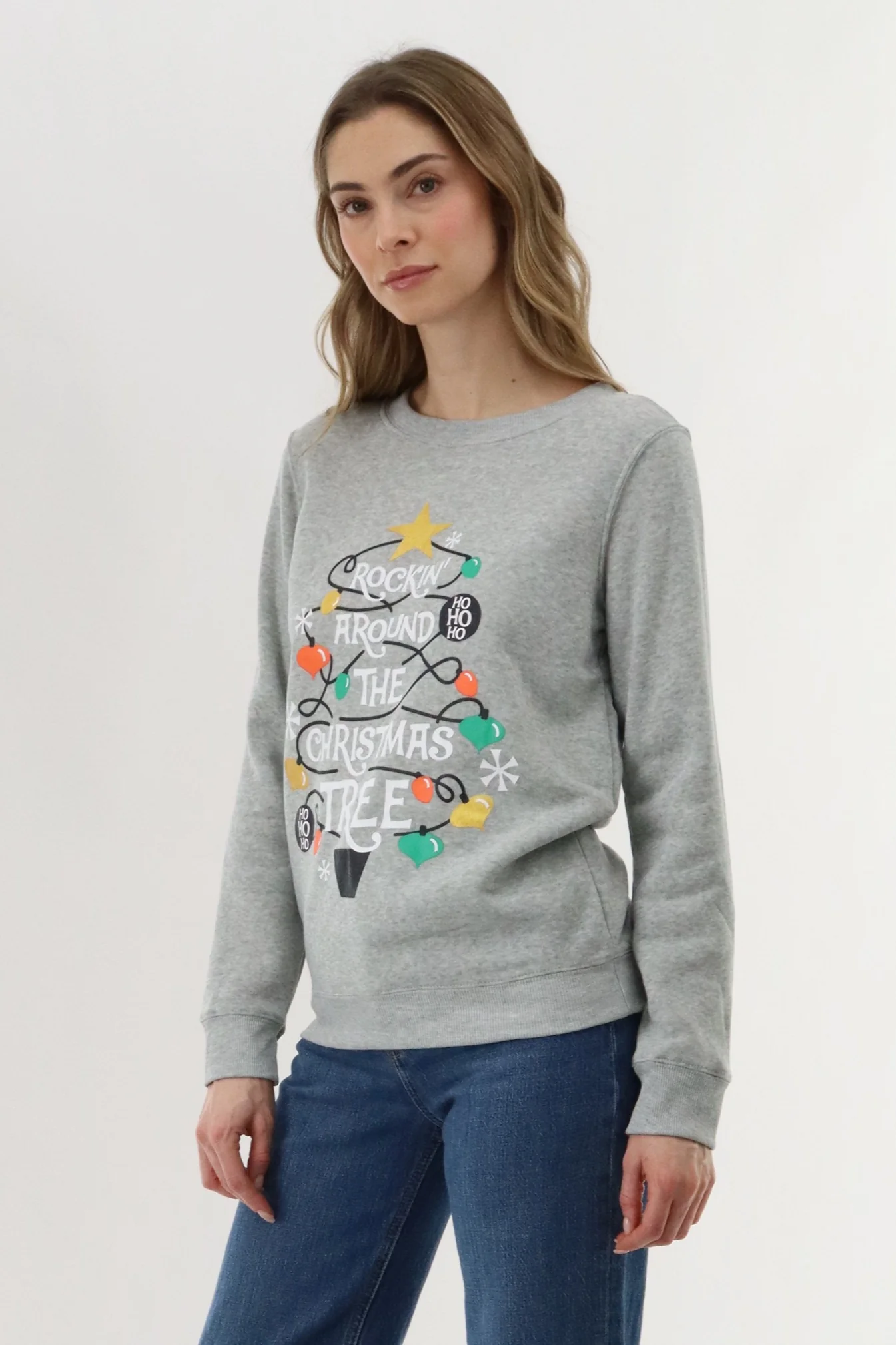 Festive Rockin' Around Christmas Sweater - Grey - Image 2