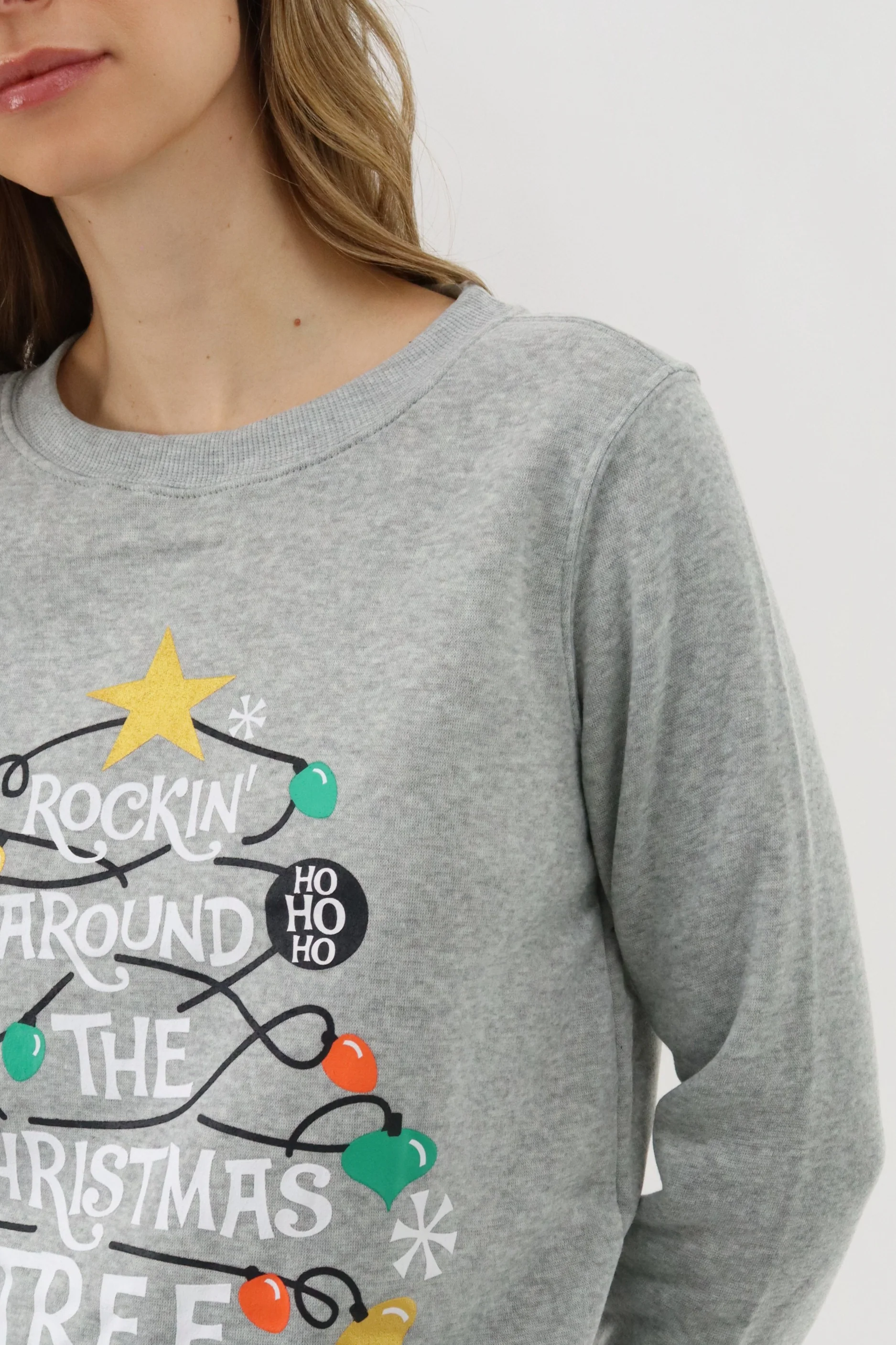Festive Rockin' Around Christmas Sweater - Grey - Image 4