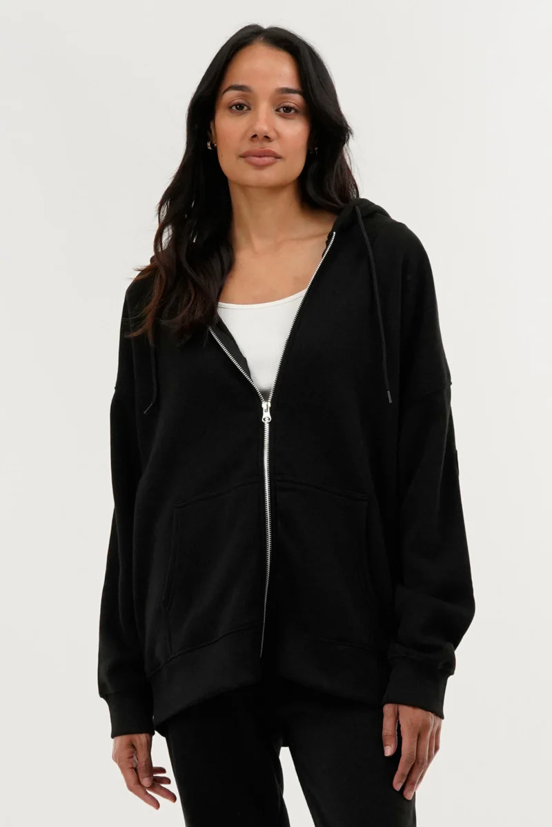 Fahrenheit Zip Up Drop Shoulder Hoodie - Black