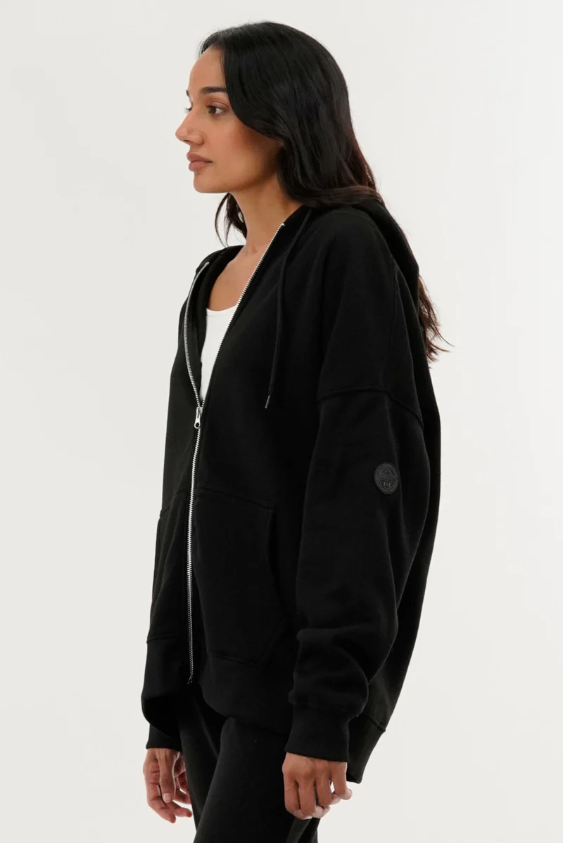Fahrenheit Zip Up Drop Shoulder Hoodie - Black - Image 2