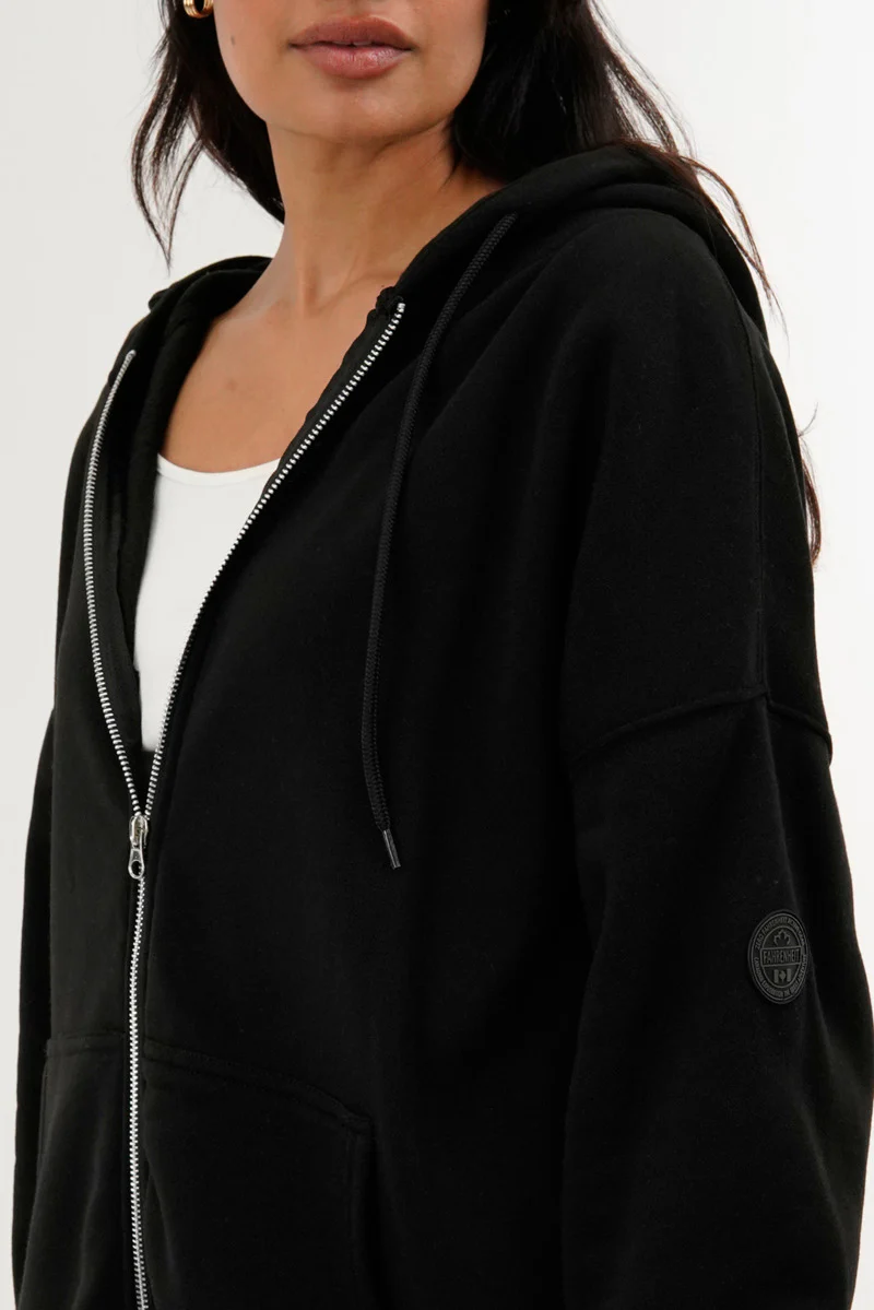 Fahrenheit Zip Up Drop Shoulder Hoodie - Black - Image 4