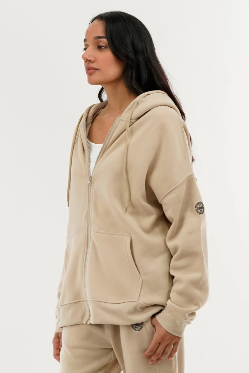 Fahrenheit Zip Up Drop Shoulder Hoodie - Cream - Image 2