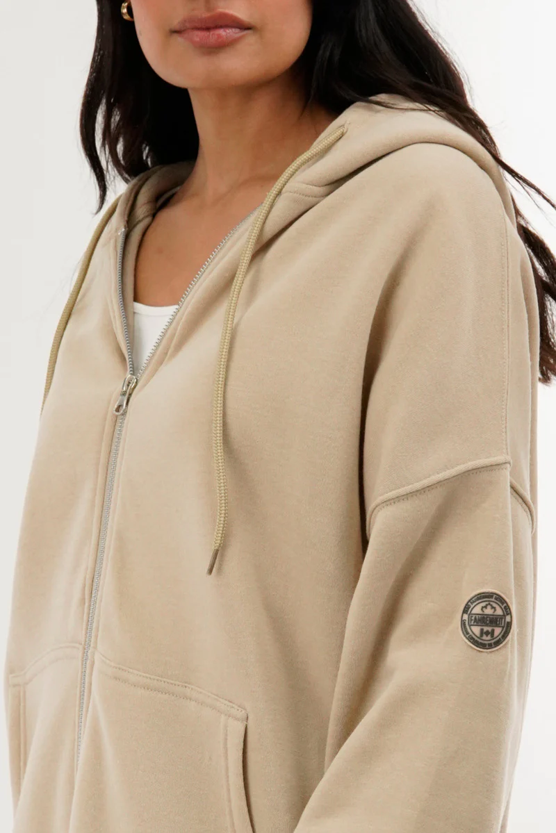 Fahrenheit Zip Up Drop Shoulder Hoodie - Cream - Image 4