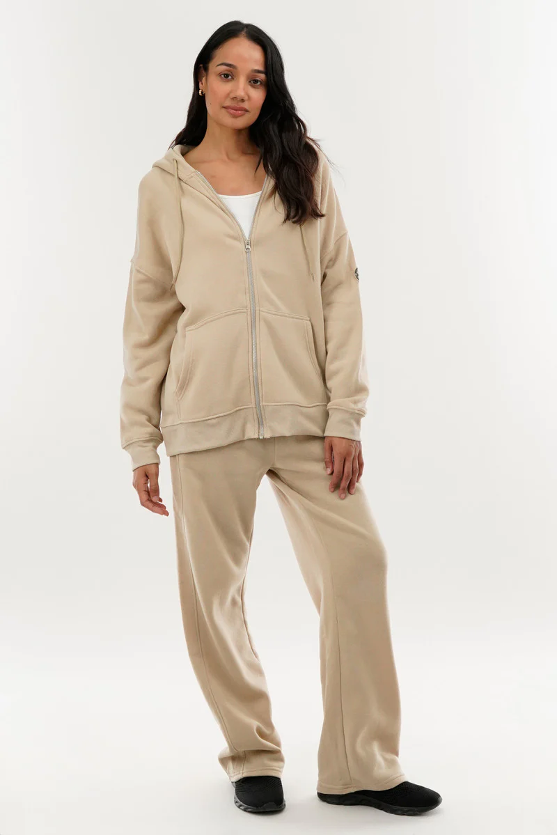 Fahrenheit Zip Up Drop Shoulder Hoodie - Cream - Image 5