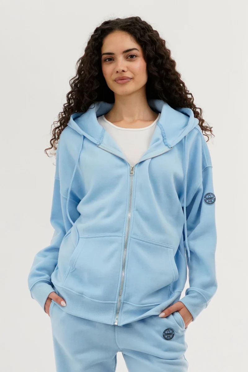Fahrenheit Zip Up Drop Shoulder Hoodie - Aqua