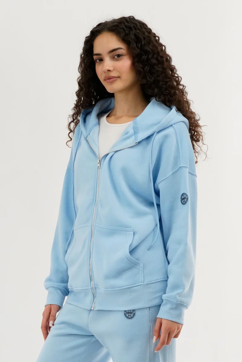 Fahrenheit Zip Up Drop Shoulder Hoodie - Aqua - Image 2