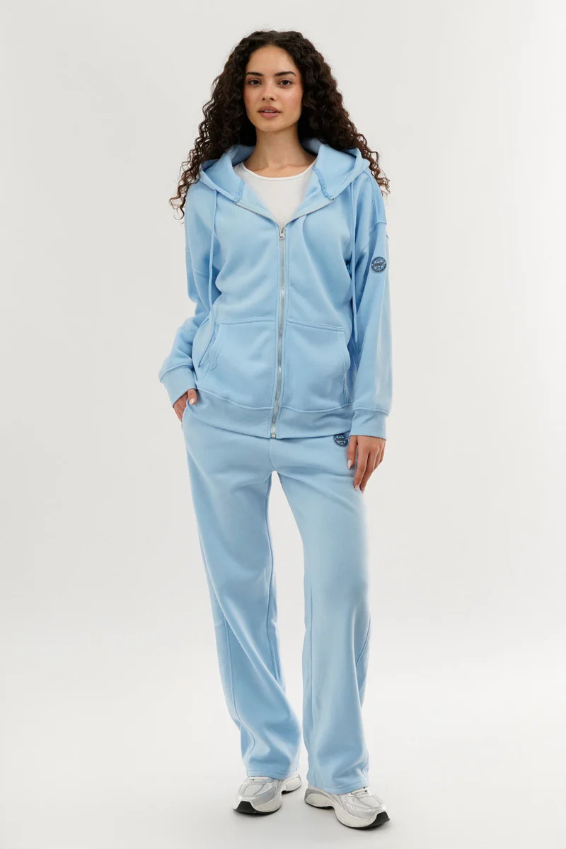 Fahrenheit Zip Up Drop Shoulder Hoodie - Aqua - Image 5