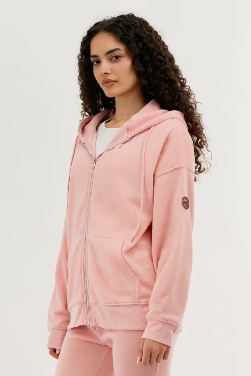 Fahrenheit Zip Up Drop Shoulder Hoodie - Pink - Image 2