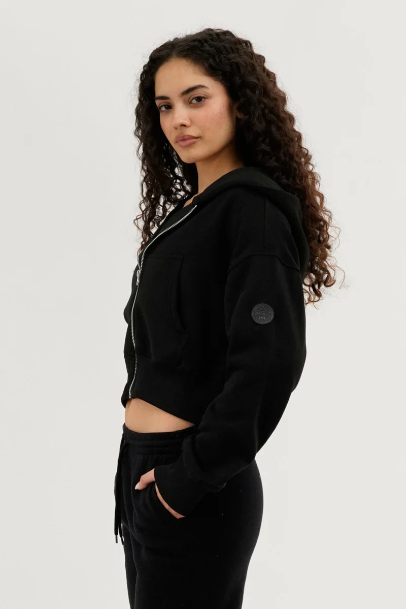 Fahrenheit Cropped Zip Up Hoodie - Black - Image 2