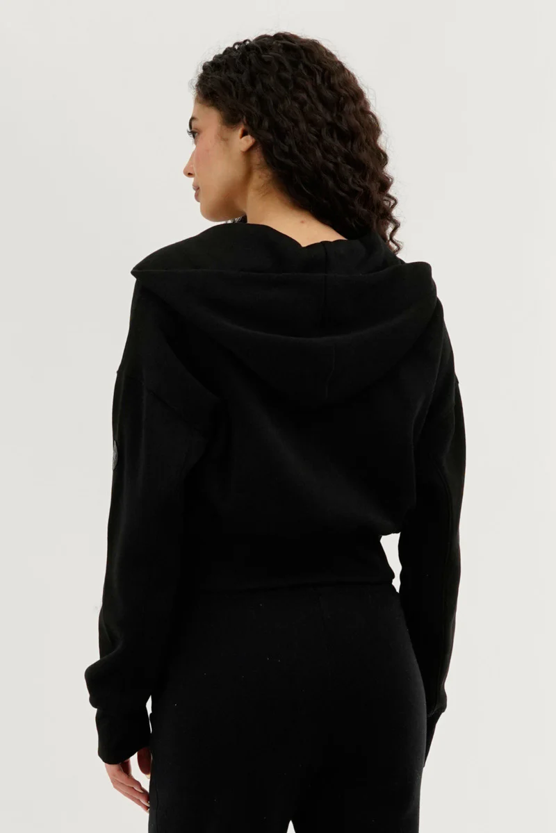 Fahrenheit Cropped Zip Up Hoodie - Black - Image 3