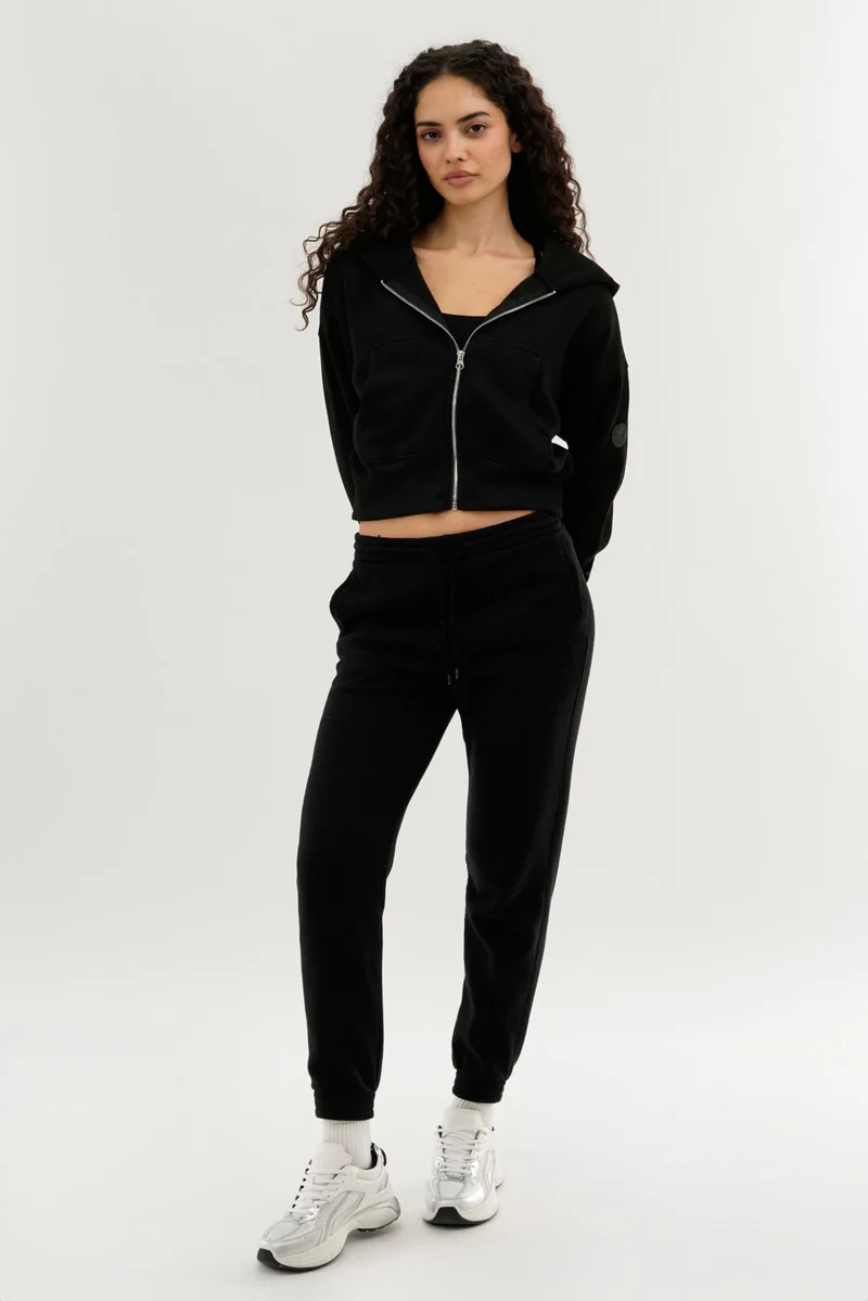 Fahrenheit Cropped Zip Up Hoodie - Black - Image 5