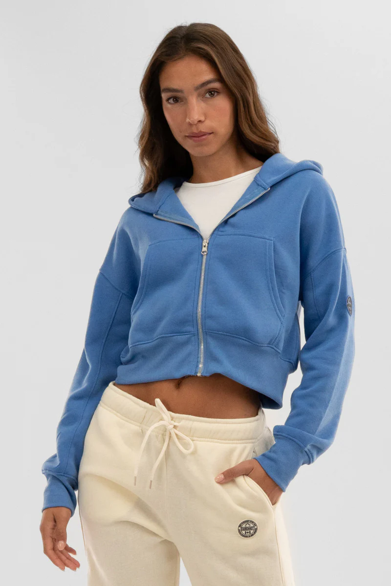 Fahrenheit Cropped Zip Up Hoodie - Blue