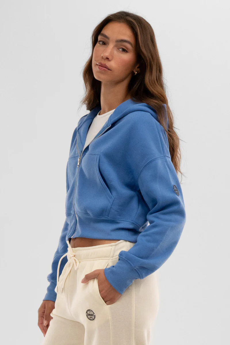 Fahrenheit Cropped Zip Up Hoodie - Blue - Image 2