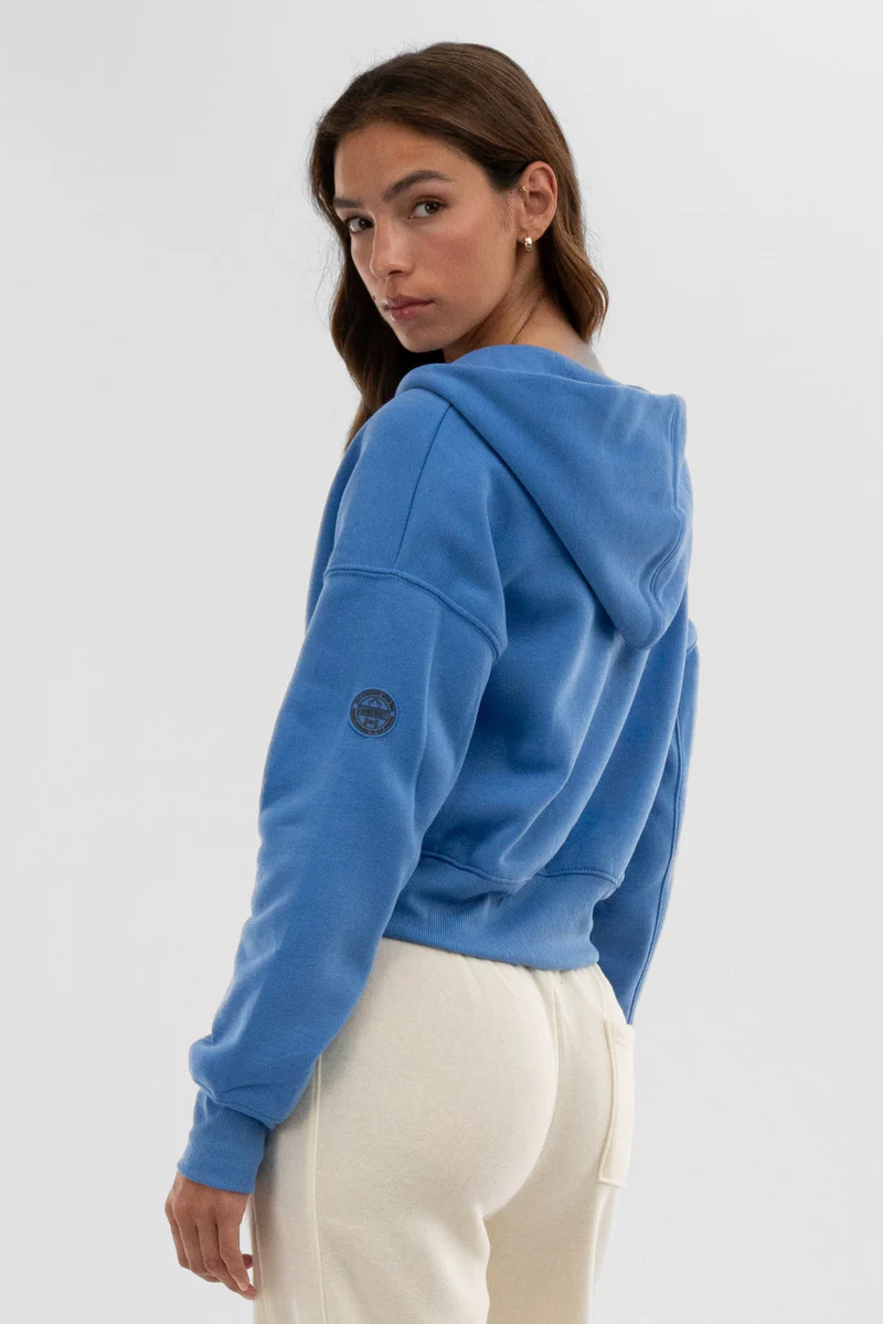 Fahrenheit Cropped Zip Up Hoodie - Blue - Image 3