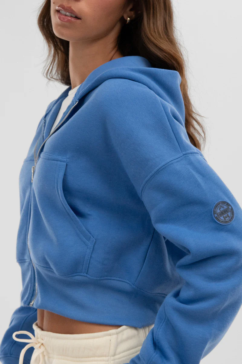 Fahrenheit Cropped Zip Up Hoodie - Blue - Image 4